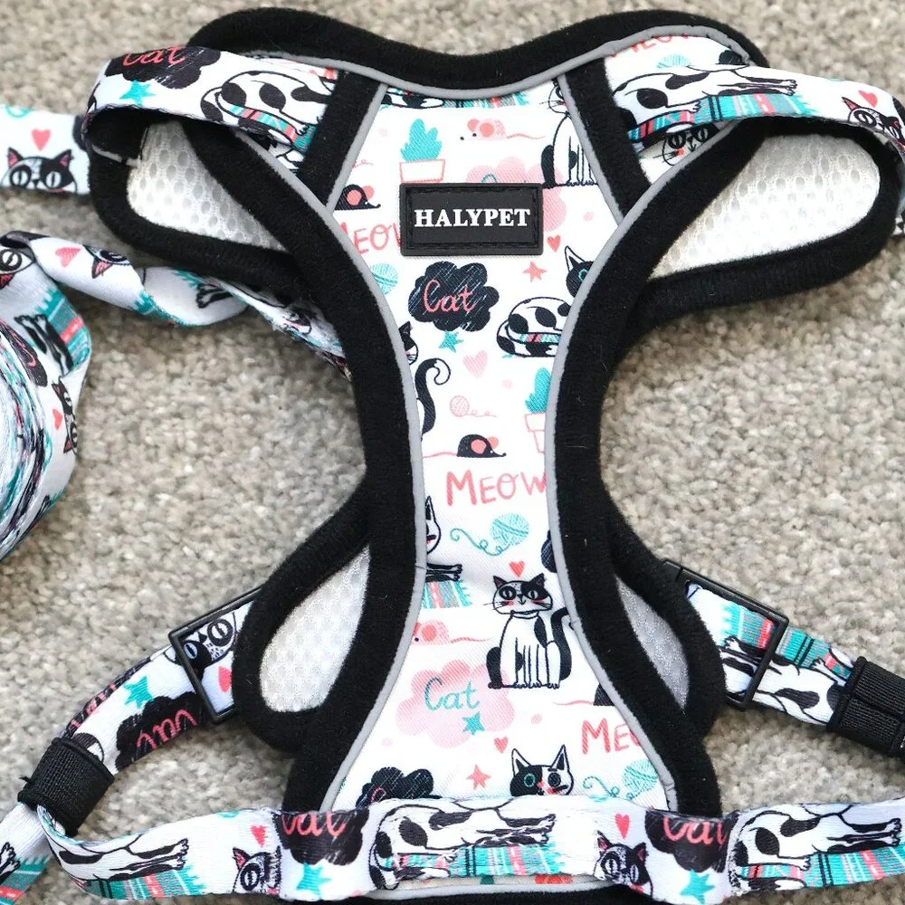 Cat Harness & Leash Set – HALYPET – White Cat Pattern - Medium